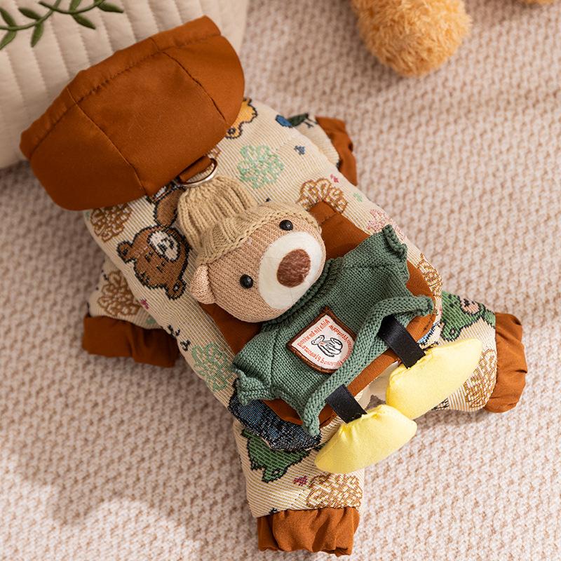 Autumn and winter dog clothes, thickened warm, quilted cotton pockets, traction cat pets, bear four-legged cotton-padded clothes, dog clothes.