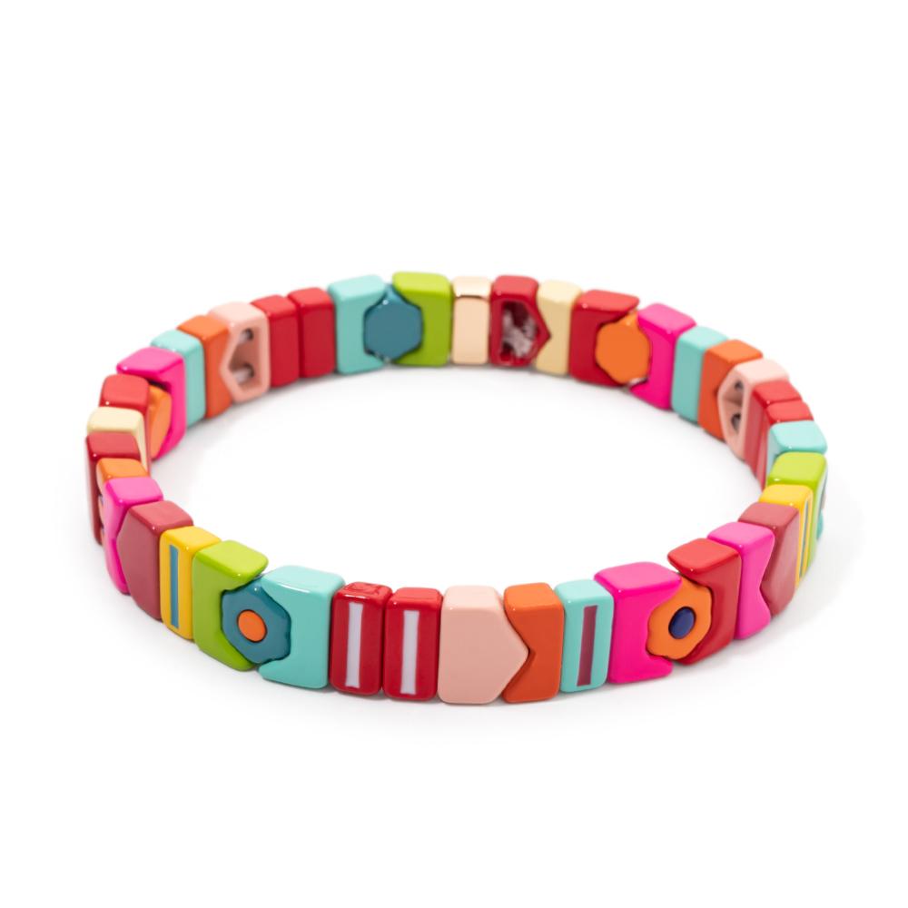 New Fashion Deil Eye Enamel Bangle for Women Colorful Beaded Boho Rectangle Shape Hand Accessory