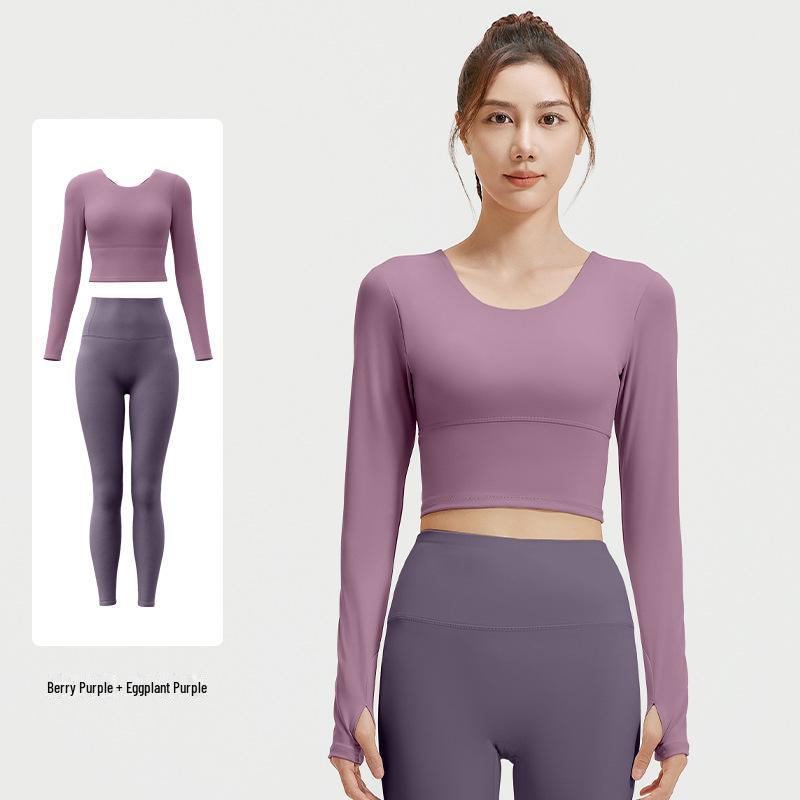 Juyitang Women's Slimming Yoga Suit with Cross Back & Long Sleeves