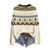Women's Soft Printed Neck Long Sleeve Sweater for Fall and Winter