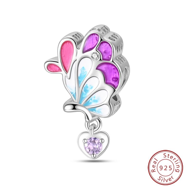 100% Copper Purple Color Series Chameleon Butterfly Balloon Charms Beads Fit Qikaola Original Bracelets Diy Jewelry