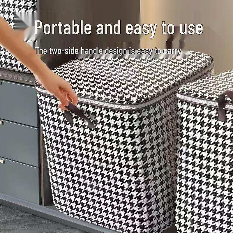 Waterproof Houndstooth Non-Woven Quilt & Clothing Storage Bag, Large Capacity, Moisture-Proof Organizer. Houndstooth 40*50*50cm