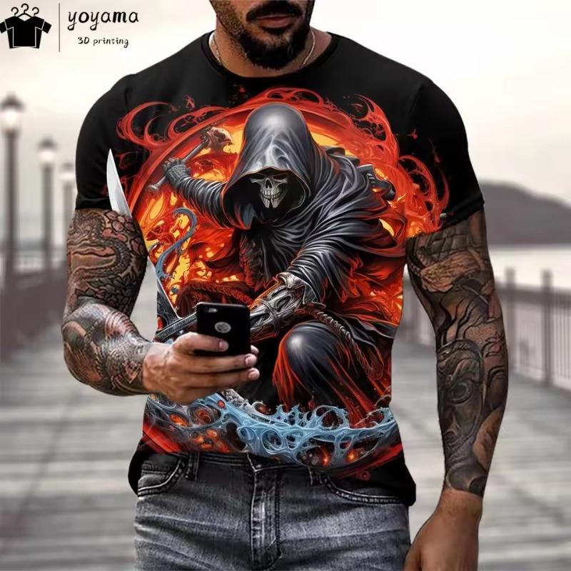 Skull Print Graphic T Shirts Gothic Style T Shirt Men Horror Theme Mens Clothing Men's Short Sleeve Tee Oversized T-shirt Tops