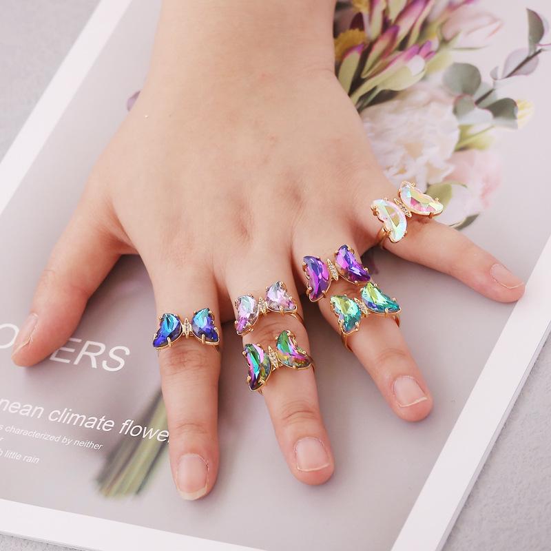 New European American Gradient Butterfly Ring Female Ins Fashion Trend Elegant Temperament Hand Ornaments For Ladies
