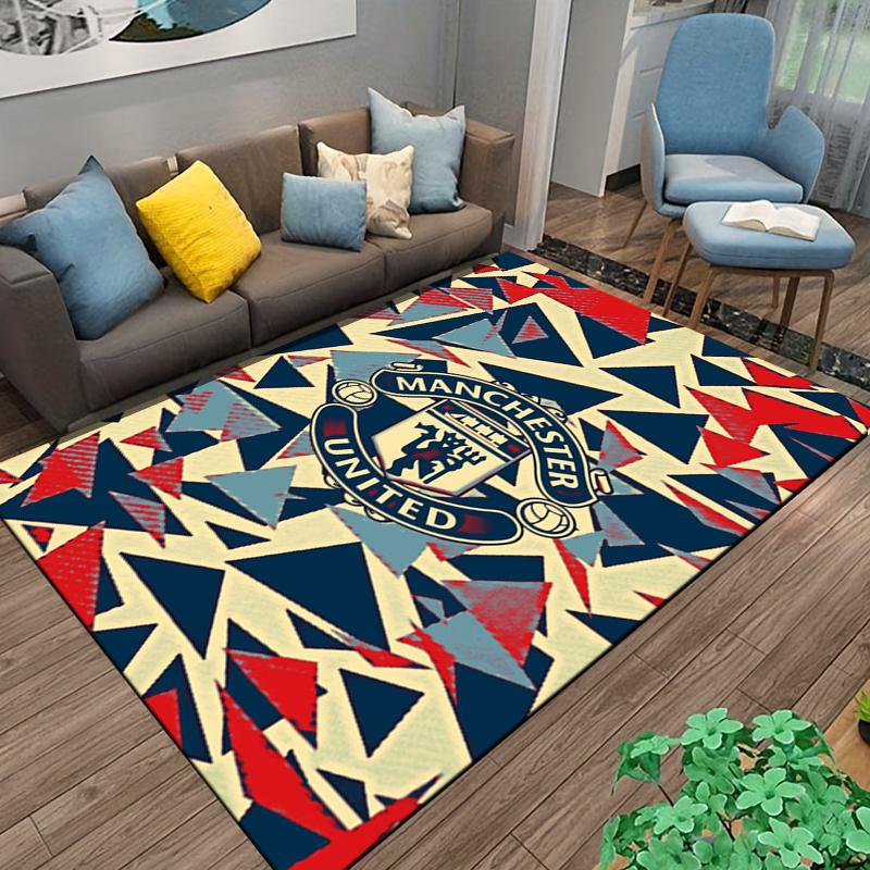 Manchester United Logo Carpet with Geometric Red and Blue Pattern Suitable for use as an anti-slip for living room bedroom sofas