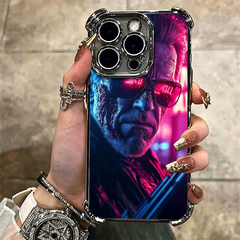 Terminator Arnold Schwarzenegger Plating Phone Case For Iphone 16 17 Pro Max Air 16E 14 15 Plus 12 13 Mini Anti-Fall Airabag Cov