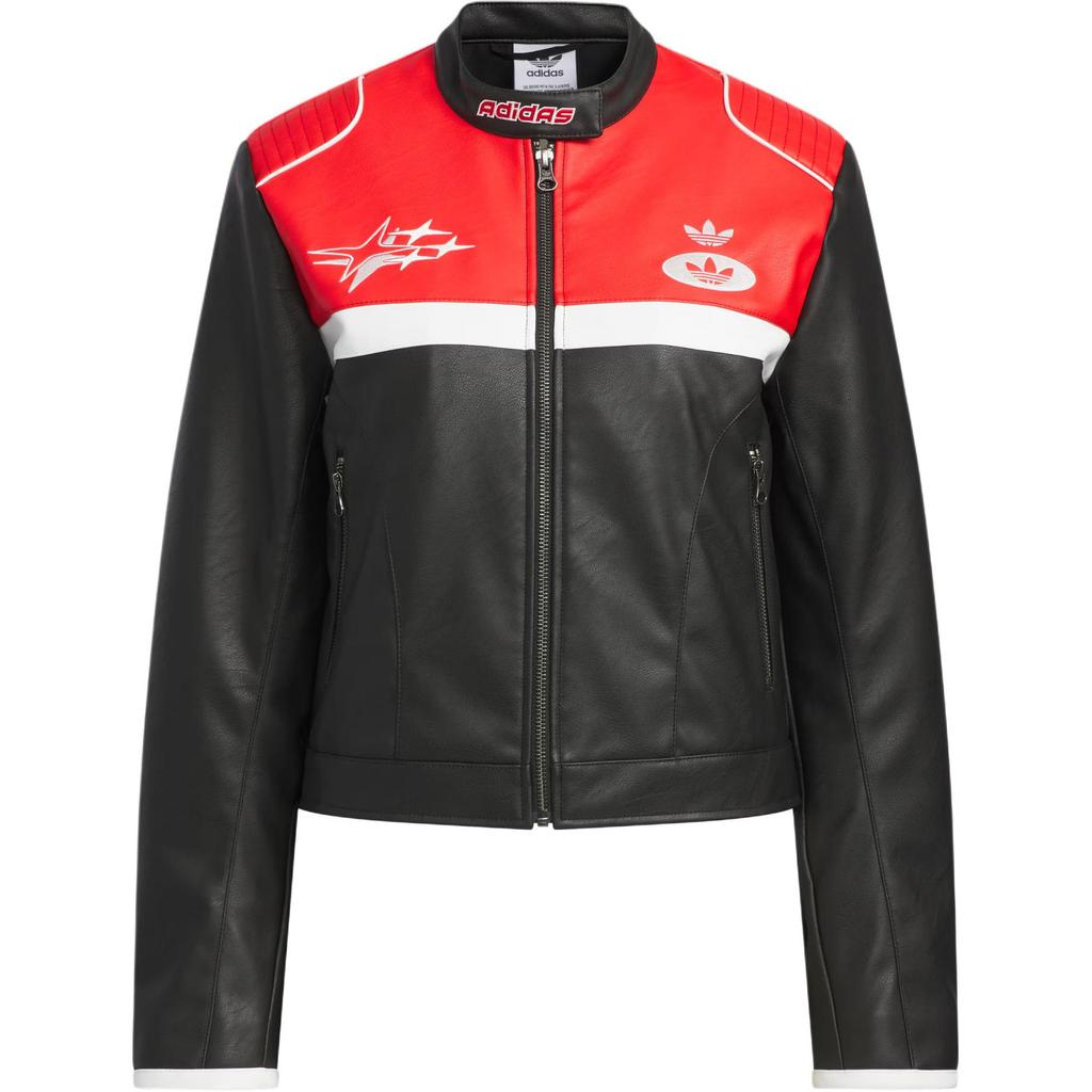 Adidas Originals Racing Style Fashion Simple Versatile Stand Collar Jacket Women Jacket Black Light-Scarlet JM8023