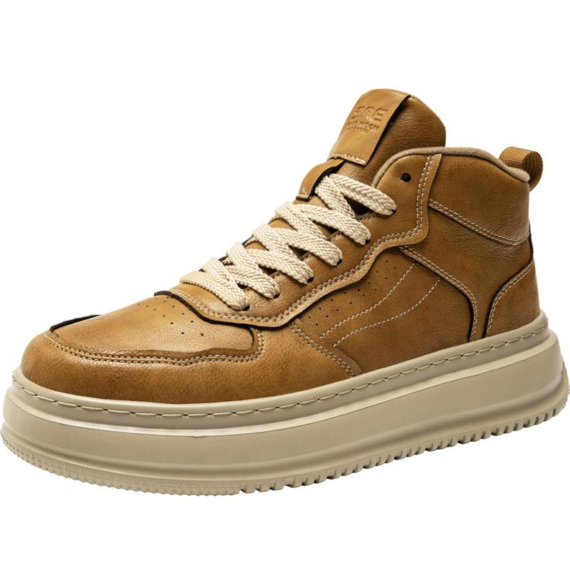 High-top Men's Trendy Shoes Versatile British Style Men's Thick-soled High-end Martin Boots Casual Sports Non-slip Leather Board Shoes