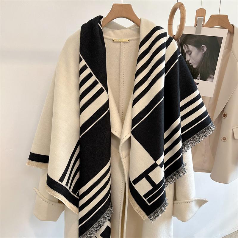 Winter Thick Warm Double Cashmere Scarf Shawl For Women Fashion Lady Long Camellia Temperament Blanket Bandana