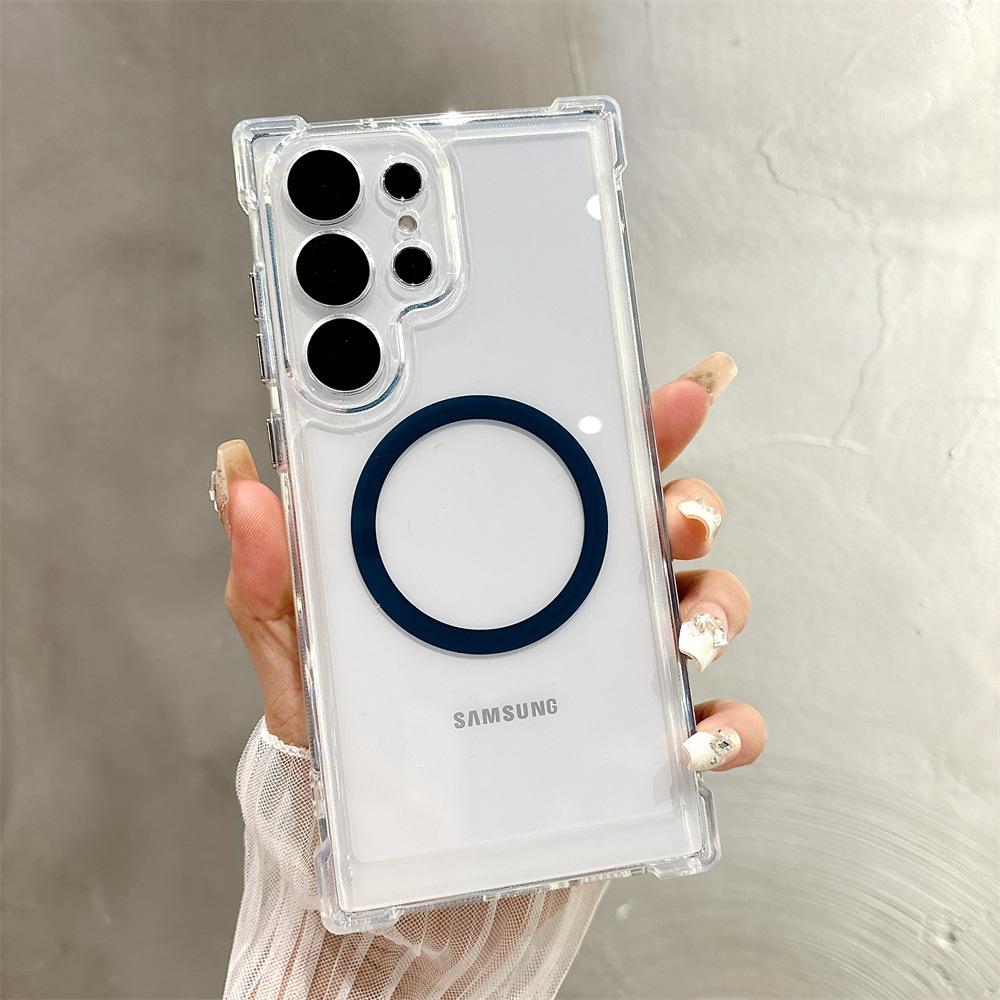 Suitable for Samsung S25U Four Corner Anti fall Transparent Anti Fall Color Magnetic Suction Mobile Phone Case S24 Lens Film Protective Case S23
