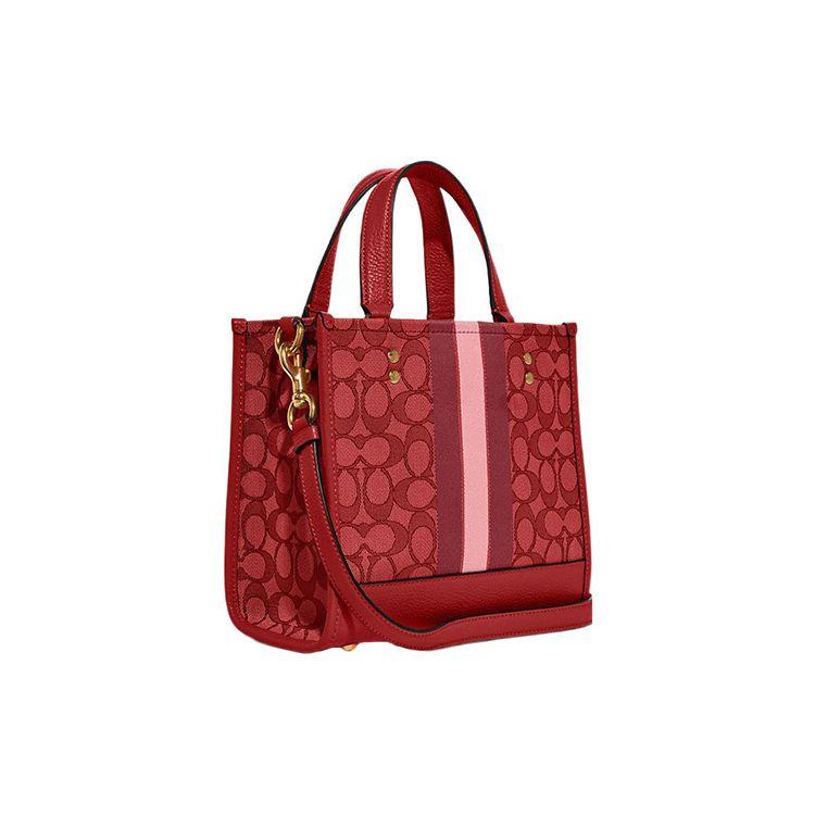 Coach Dempsey 22 Classic Monogram Snap Closure Fabric And Leather Tote Bag Women Tote Red C8417-IMP2Z