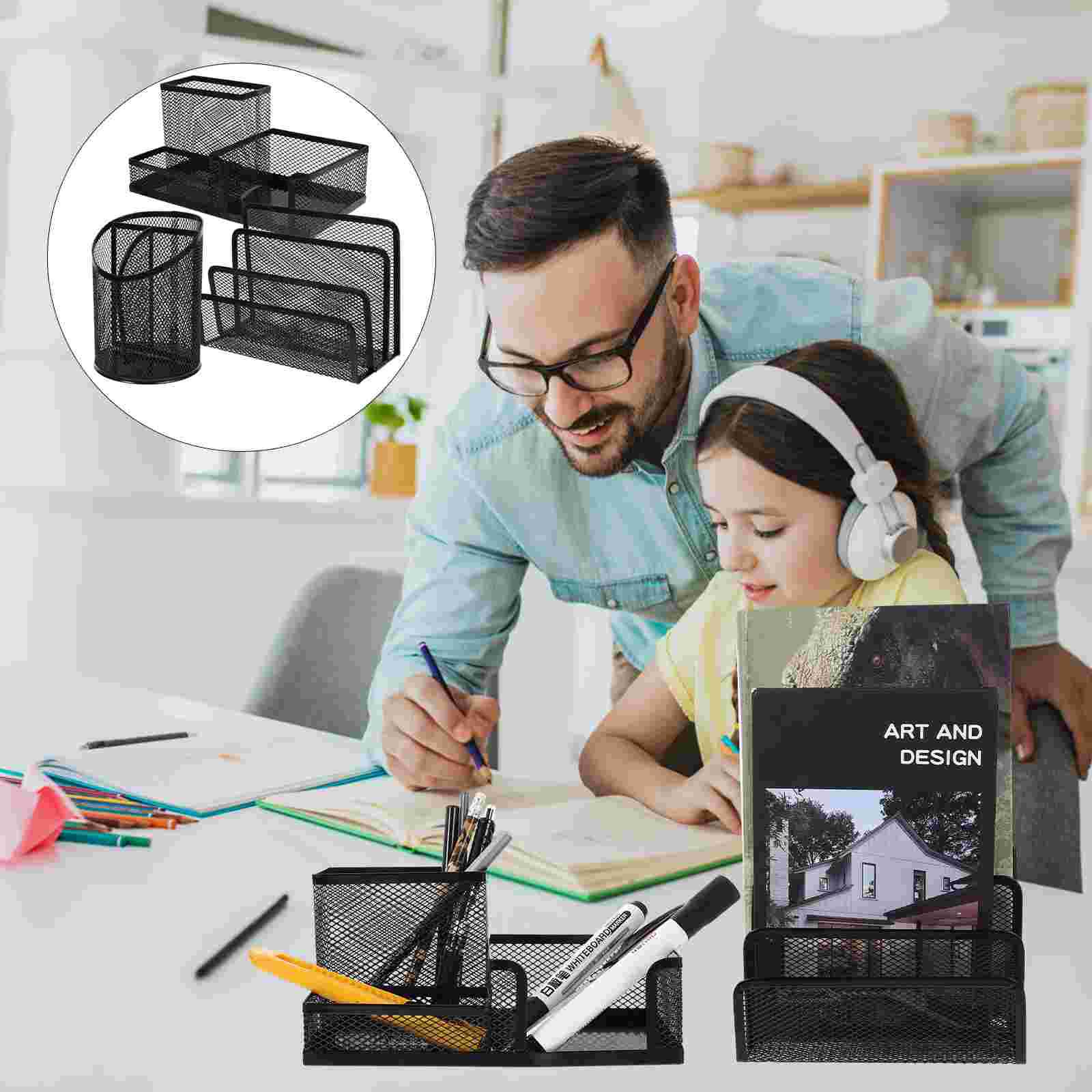 

Карандашница Органайзер Ящик для хранения офисных настольных принадлежностей Держатели для школьных принадлежностей 20X10.5CM чёрный