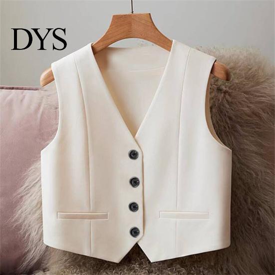 Short Design Outerwear For Women Waistcoat Vest Vintage Sleeveless Dressy Suit Casual Button Up Layering V-Neck Tuxedo for Daily Wear Office