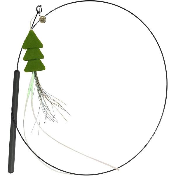Christmas Cat Toy Wire Wand with Tree Design – Interactive Cat Teaser Wand with Bell and Ribbon, Durable Steel Wire Cat Wand Toy for Indoor Cats