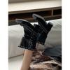 Bow Strap Woven Western Boots, Foreign Style Is Very Good-looking, Punk Wasteland Wind Wide Tube Pile Small Short Boots