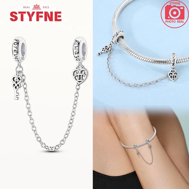 Copper Heart Beads Colorful Zircon Safety Chains Original Charm Fit Original Bracelets DIY Style Jewelry Gifts Accessory Women's