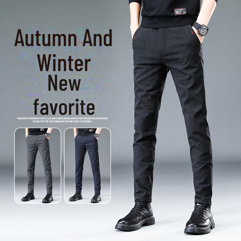 Pánské zimní silné teplé strečové ležérní kalhoty - plyšové, rovné, volného střihu, módní kalhoty