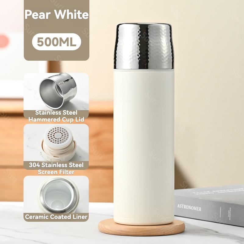Stainless Steel Ceramic Liner Vacuum Tea Tumbler 500ml Dual Drinking Modes Leakproof Thermal Flask for Hot Cold Drinks Portable