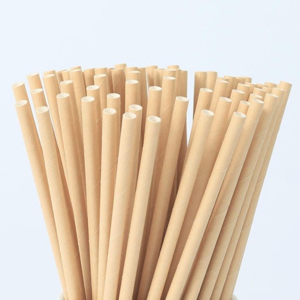 100PCS Kraft Paper Biodegradable Paper Straws Flat Opening Paper Straws Drinking Straws Restaurant