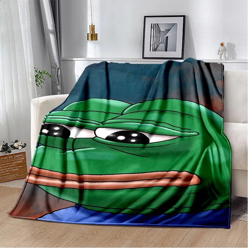 3D Pepe The Frog Face Cartoon Blanket,Soft Throw Blanket for Home Bedroom Bed Sofa Picnic Travel Office Rest Cover Blanket Kids