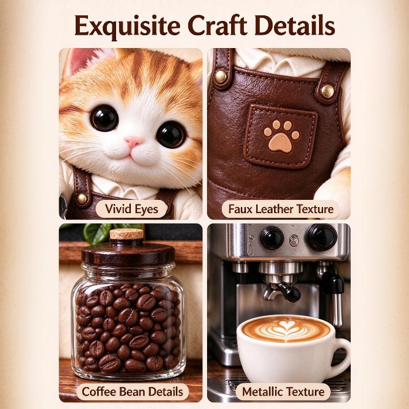 Cute 3D Embossed Cat Barista Fridge Magnet Strong Magnetic Back Vivid Details For Kitchen Decor Cat Lover Gifts