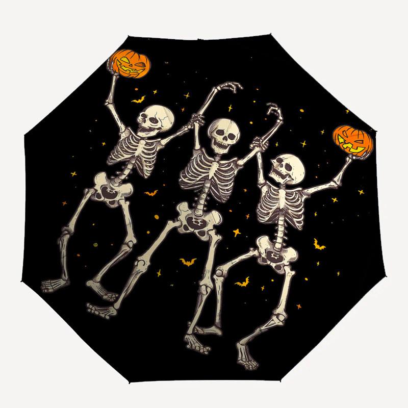 Skeletons, Halloween- Automatic Umbrella, Four Seasons Portable Folding Umbrella, Suitable for Men and Women, Travel, Daily Compact Umbrella