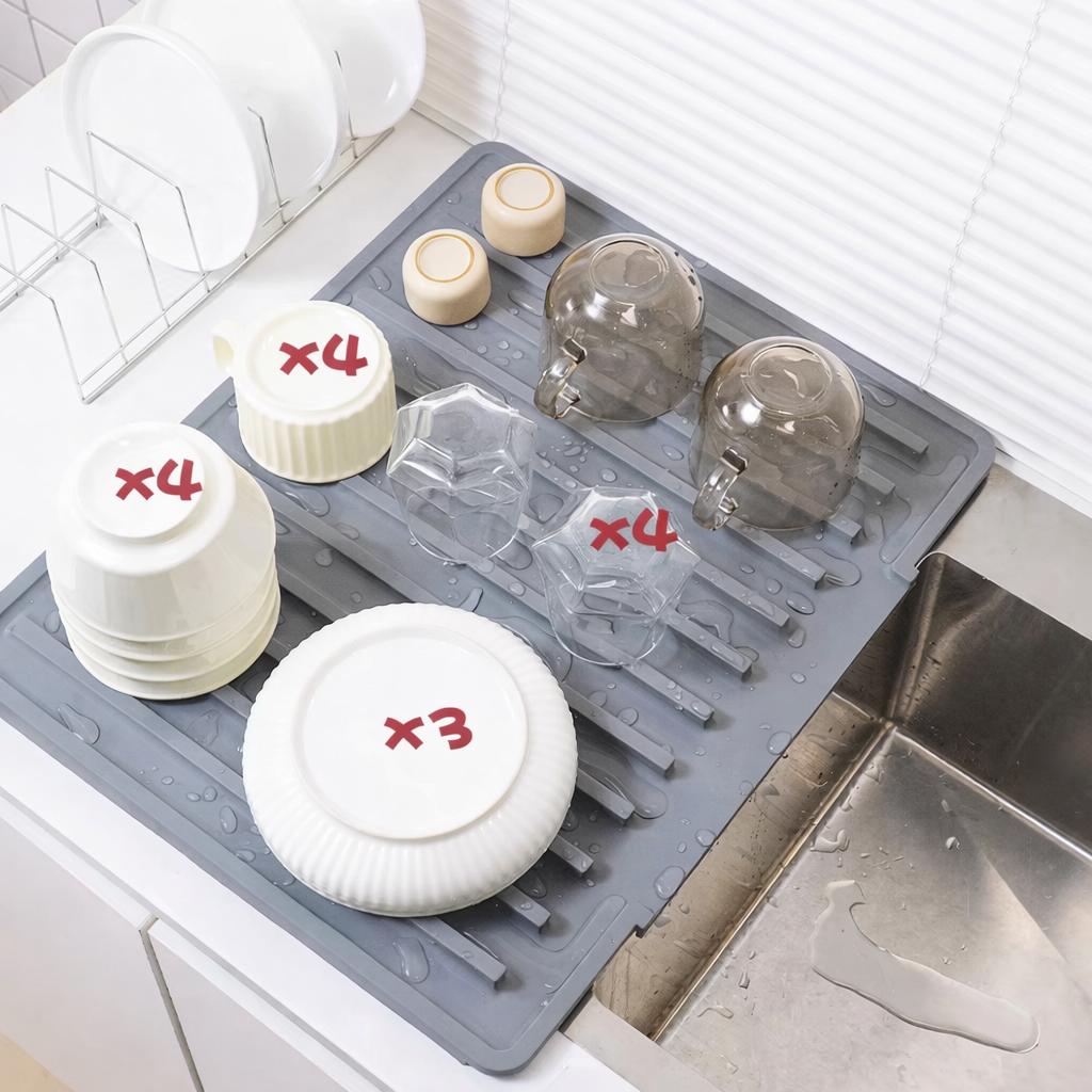 Thickened Silicone Kitchen Drain Mat | Non-Slip Heat-Resistant Waterproof Sink Countertop Draining Pad with Drainage Channels