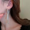 Zircon knotted long tassel silver needle earrings Korean niche elegant light luxury earrings 