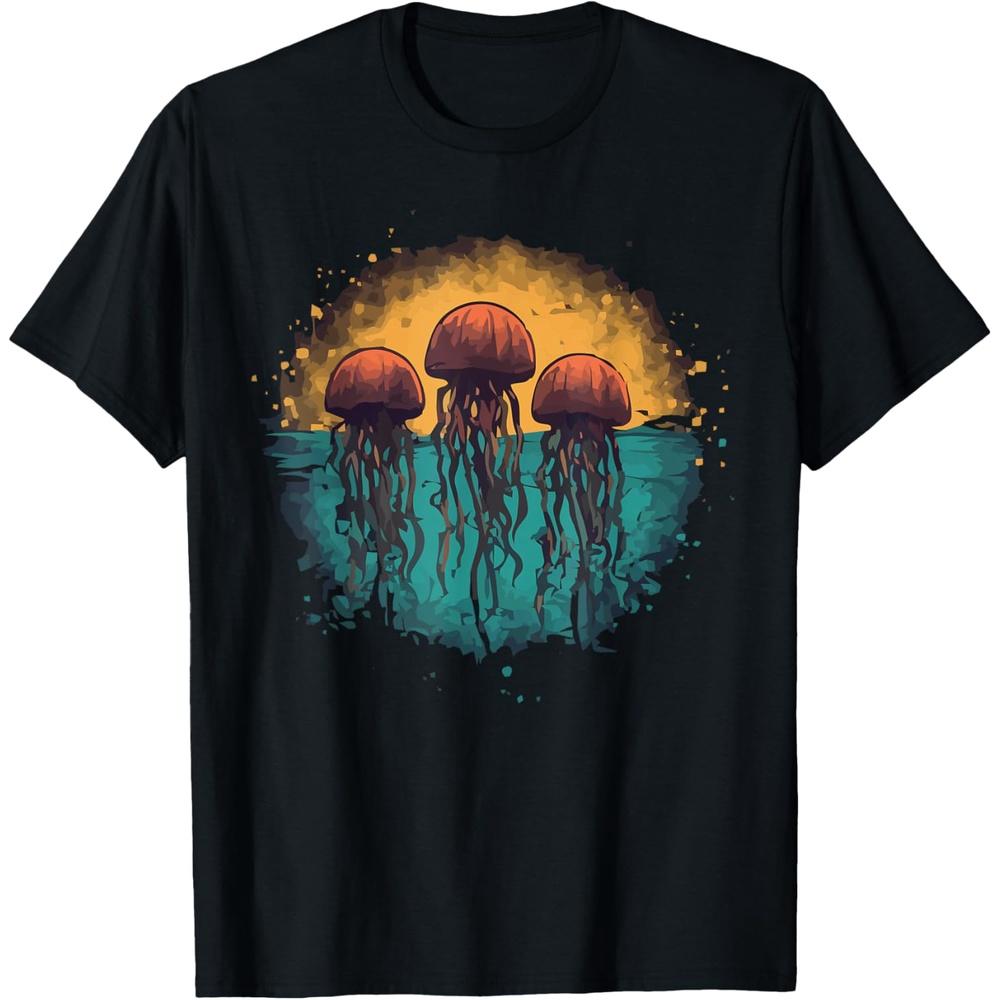 Retro Jellyfish Ocean Lovers Sea Creature Graphic Art Print T Shirt XL чёрный