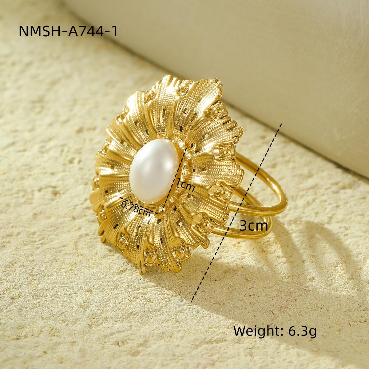 GEMCHIC Women s Stainless Steel Geometric Flower Ginkgo Leaf Pearl Drop Shawl Ring Finger Ring Dual-Use Fashion Jewelry