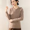 Women's 100% Pure Wool Half-Zip Hooded Sweater with Gold Buttons - New Autumn/Winter Fashion