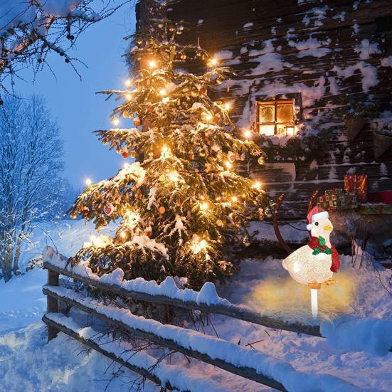Vánoční svítící kachní ozdoba Svítící akrylová 2D kachní dekorace se šálou a Santa čepicí Venkovní kachní ozdoba na dvůr zahradu terasu trávník svátek
