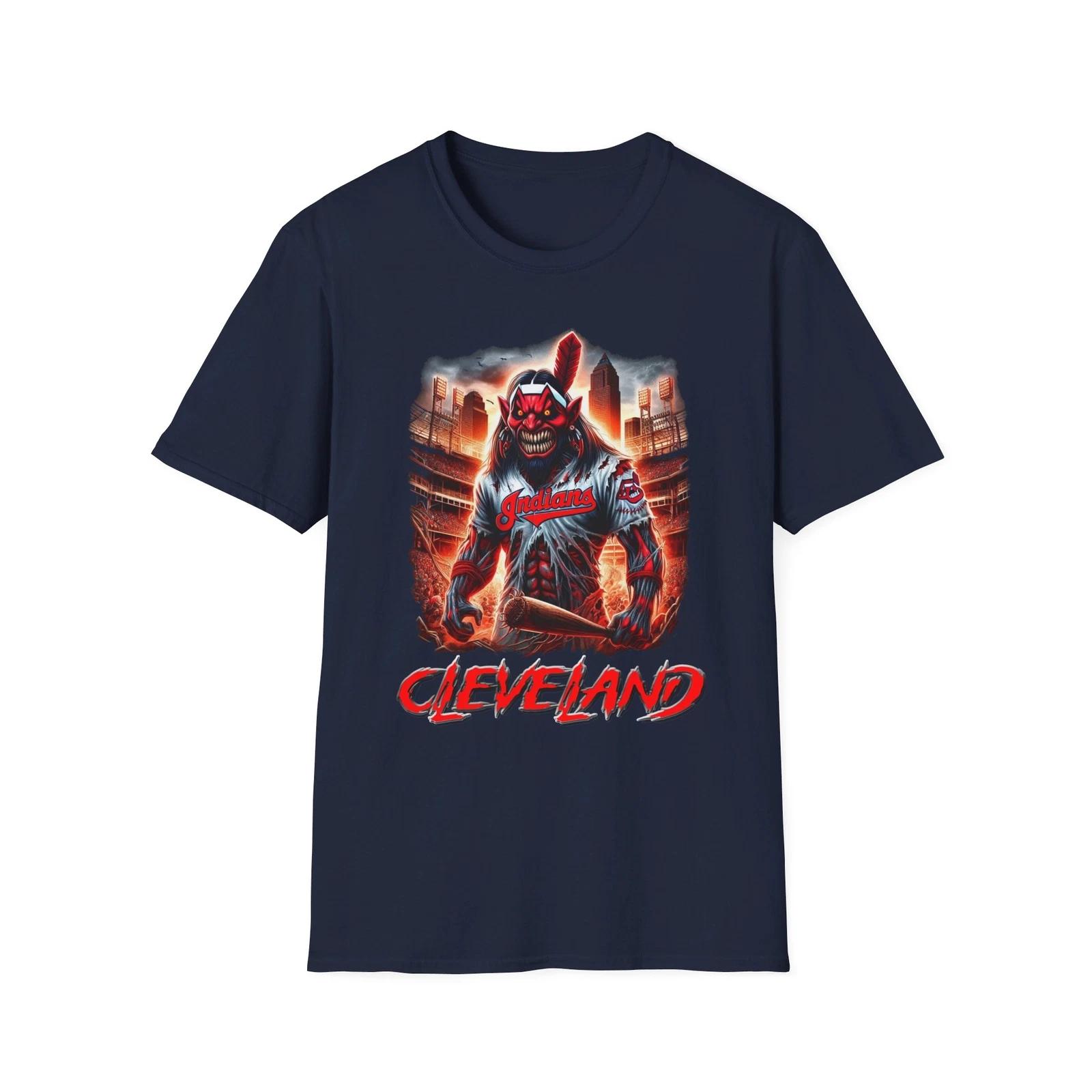 Men s and Women s T-shirts Cleveland Indians Horror Mashup T-Shirt - Spooky Tribe Fan Gear M