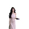 Missy aristocratic French temperament dopamine fishtail skirt swing collar slanted shoulders elegant dress women's fog powder