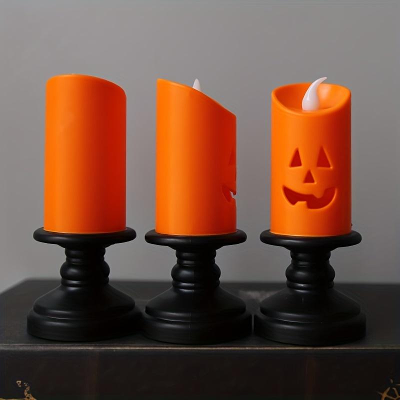 12 Pcs Halloween Pumpkin Lantern Hollow LED Simulation Candlestick Night Lights. Create a Spooky Atmosphere for Ghost Festival