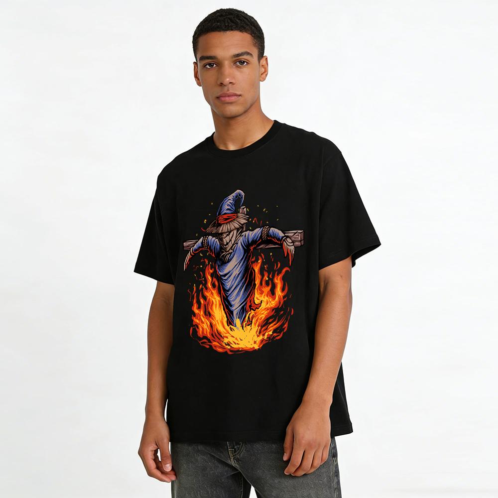 Halloween Scarecrow Burning Print Short Sleeve T-Shirt Pure Cotton T-shirt