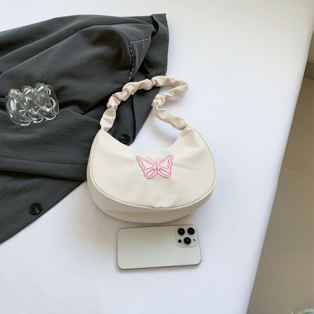 Stylish Shoulder Bag for Women Lightweight Polyester Embroidered Butterfly Large Capacity for Daily Use Shopping Handbag