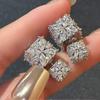 Silver Needle Super Flash Zircon Square Two-wear Stud Earrings Fashionable and Elegant Temperament Earrings Light Luxury High-end Earrings Wholesale