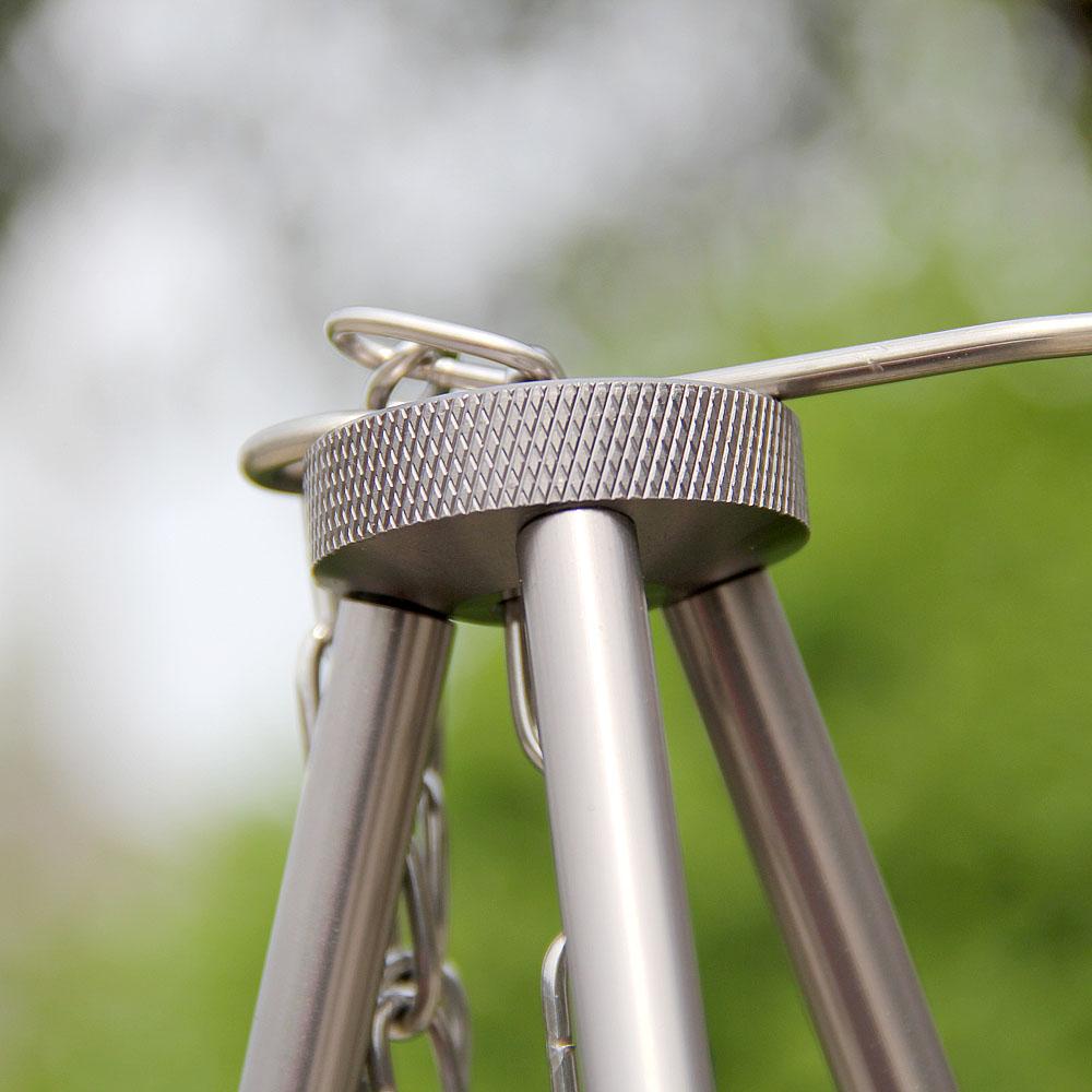 Portable Silver Aluminum Tripod Stand with Combination Stove for Outdoor Camping & Hiking Firewood Fuel Cooking & Grilling