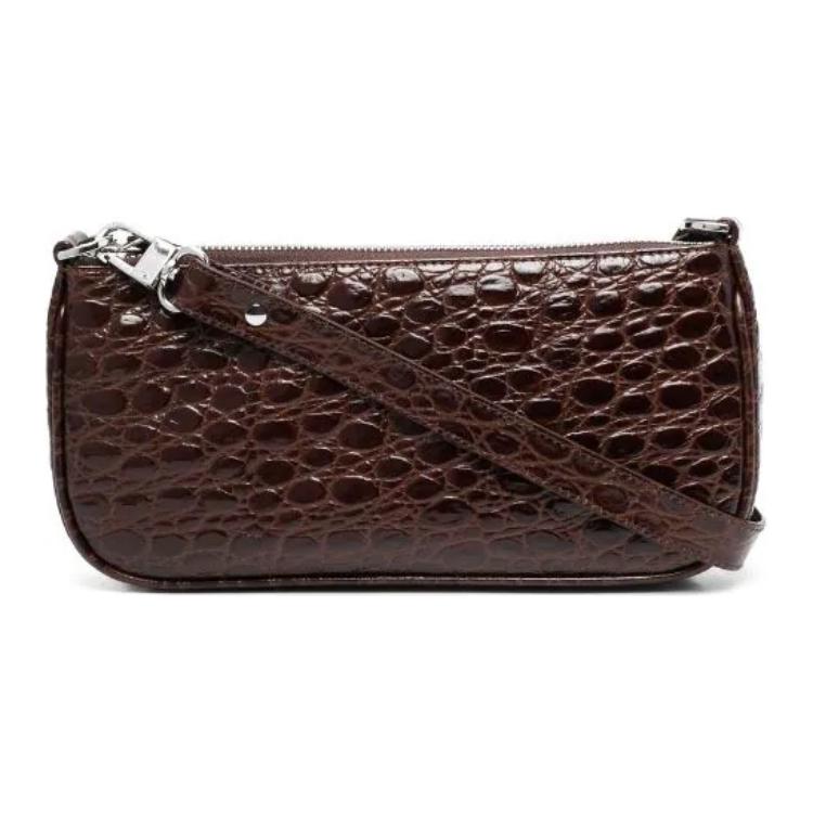 By Far Crocodile Pattern Embossed Zipper Closure Leather Mahjong Bag Handheld Shoulder Bag Women bags Brown 22PFRCLSSEQCCEMED