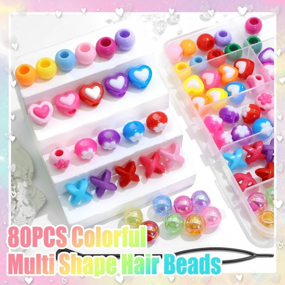 80PCS Acrylic Hair Beads Assorted Shapes Bead Kit Lightweight Accessory Set  Kids Hairstyles