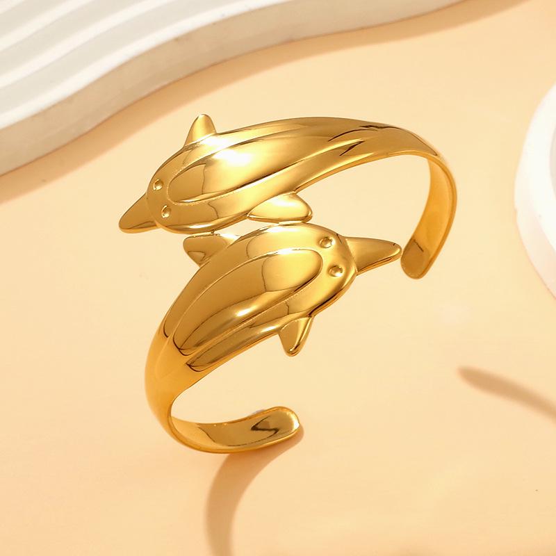Vergoldetes Titanstahl Delfin Armband: Leichter Luxus, Europäischer & Amerikanischer Stil, Modisches Offenes Design