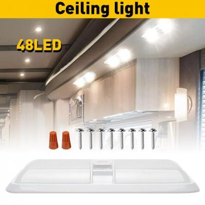 Car 48LED Dome Ceiling Camper Lamp Interior Light White 12V W/switch 4500K 600LM