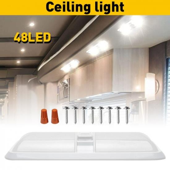 

Car 48LED Dome Ceiling Camper Lamp Interior Light White 12V w/switch 4500K 600LM