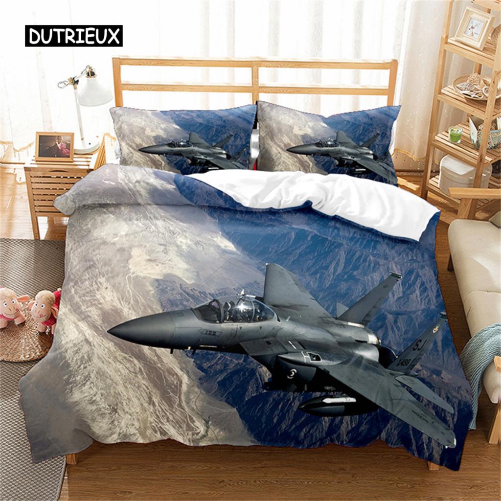 Bettwäsche-Set Flugzeug Kampfflugzeug Bettbezug Himmel Fliegen Kampfflugzeug King Queen für Kinder Jugendliche Junge Modern Cool Flugzeug Bettdeckenbezug