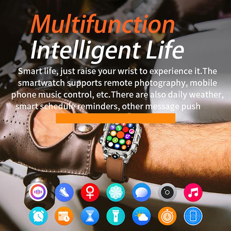 Nuovo Multifunzionale Schermo Grande Quadrato Smartwatch da Esterno Torcia Monitoraggio della Salute Bracciale Sportivo da Uomo