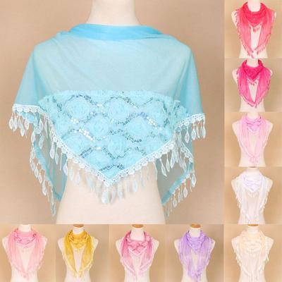 Women Lace Tassel Rose Floral Print Hollow Scarf Shawl Sequin Wraps Scarves