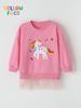 European Style Unicorn Embroidered Mesh Pullover Hoodie for Girls - Knitted Cotton Base Layer for Kids