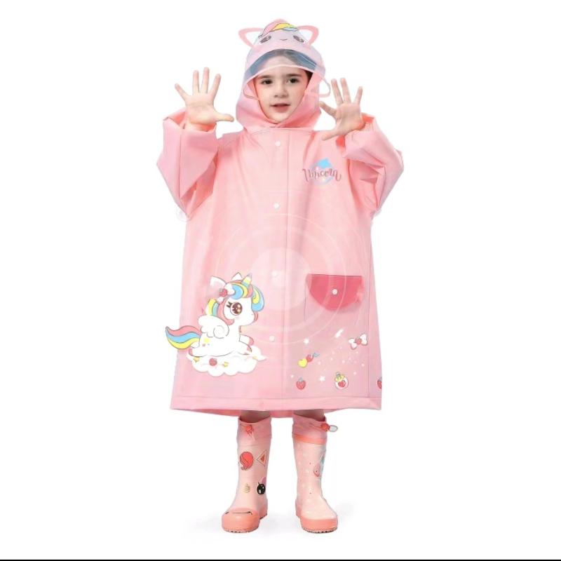 Cute Kids Raincoat Wateproof Children Dinosaur Unicorn Rain Poncho Rain Coat Jacket with Backpack Position Student RainWear