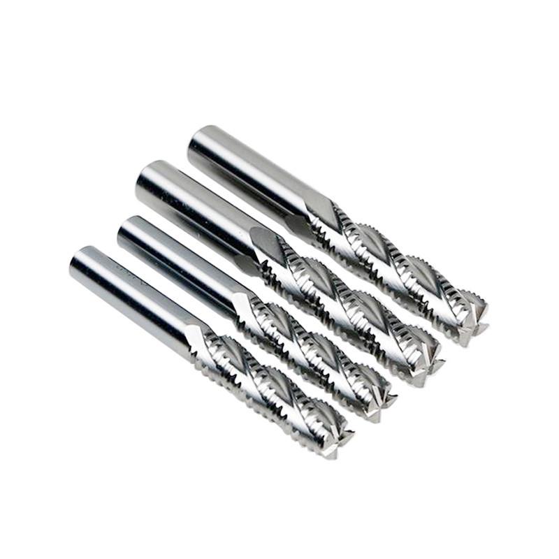 He Ye Straight Shank Extended 6-Flute Coarse Wave Blade Milling Cutter, Super Hard, Sizes 8-20 mm.